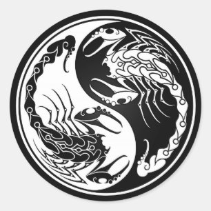 White and Black Yin Yang Scorpions Classic Round Sticker