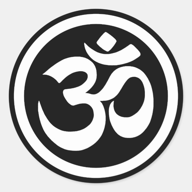 White and Black Yoga Om Circle Classic Round Sticker (Front)