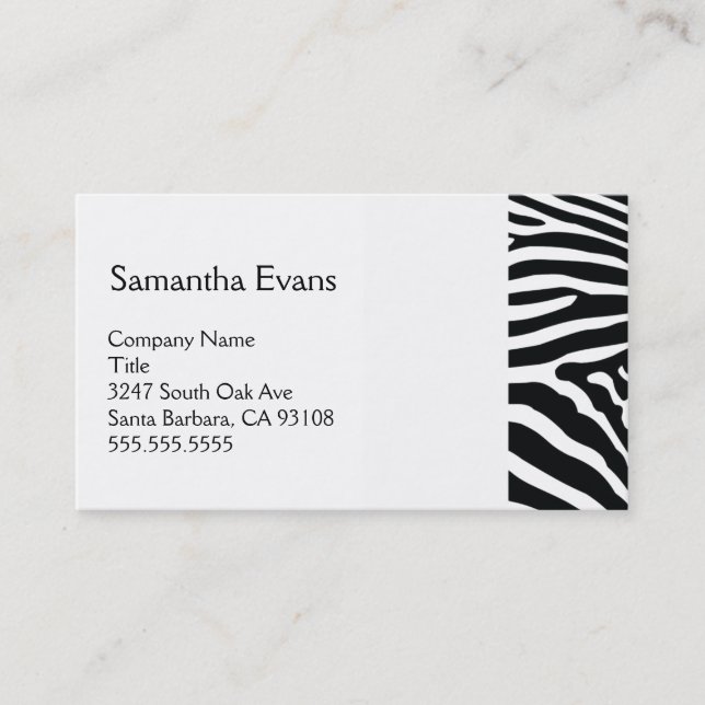 White and Black Zebra Business Card (Front)