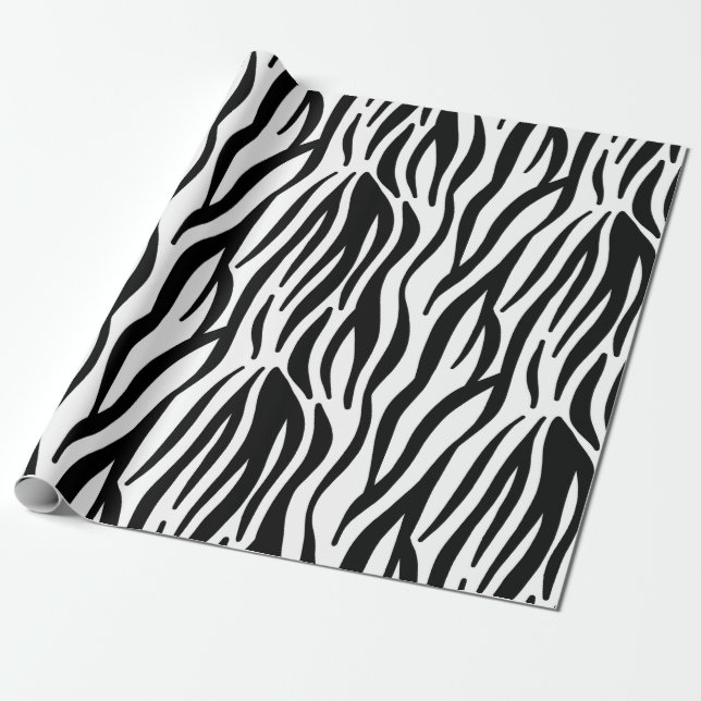 White and Black Zebra Pattern Wrapping Paper (Unrolled)