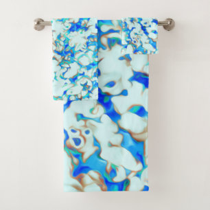 White and Blue Abstract Bath Towel Set