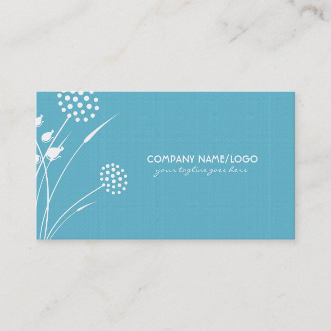 White And Blue Abstract Elegant Flower Template Business Card (Front)