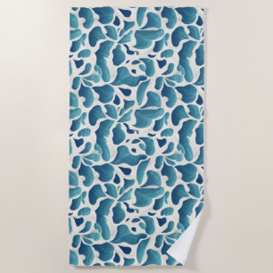 White and Blue Abstract Leaves Coast Beach Towel