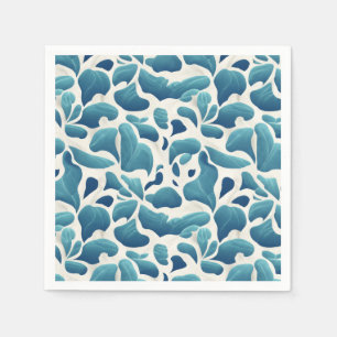 White and Blue Abstract Leaves Coastal Pattern Napkin