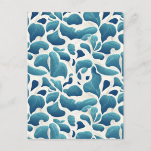 White and Blue Abstract Leaves Coastal Pattern Postcard