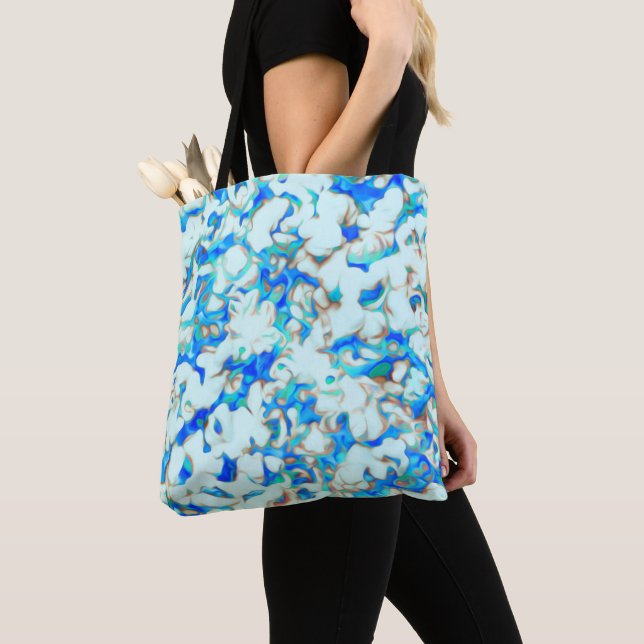White and Blue Abstract Tote Bag (Close Up)
