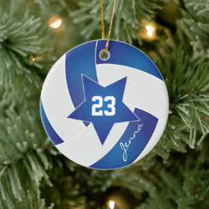 White and Blue All Star Volleyball Ceramic Tree Decoration