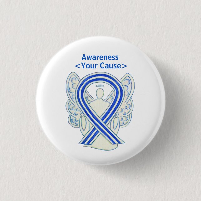 White and Blue ALS Awareness Ribbon Angel Buttons (Front)