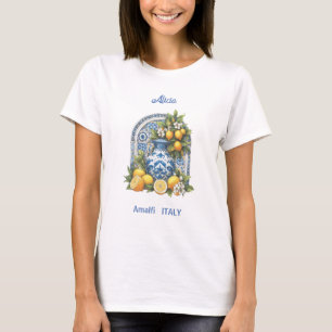 White and Blue Amalfi Ceramic Vase Lemons Italy T-Shirt