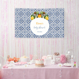 White and Blue Amalfi Lemons Italy Baby Shower Banner