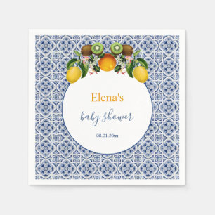 White and Blue Amalfi Lemons Italy Baby Shower  Napkin
