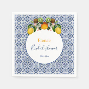 White and Blue Amalfi Lemons Italy Bridal Shower  Napkin