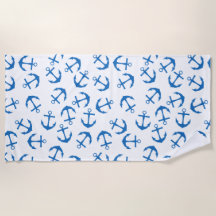White and Blue Anchor Beach Towel