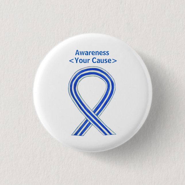 White and Blue Awareness Ribbon Custom ALS Buttons (Front)