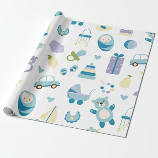 White and blue Baby shower gift Wrapping Paper