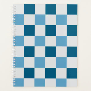 White And Blue Checkerboard Pattern  Planner