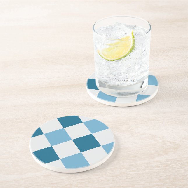 White And Blue Chequerboard Pattern  Coaster (Side)
