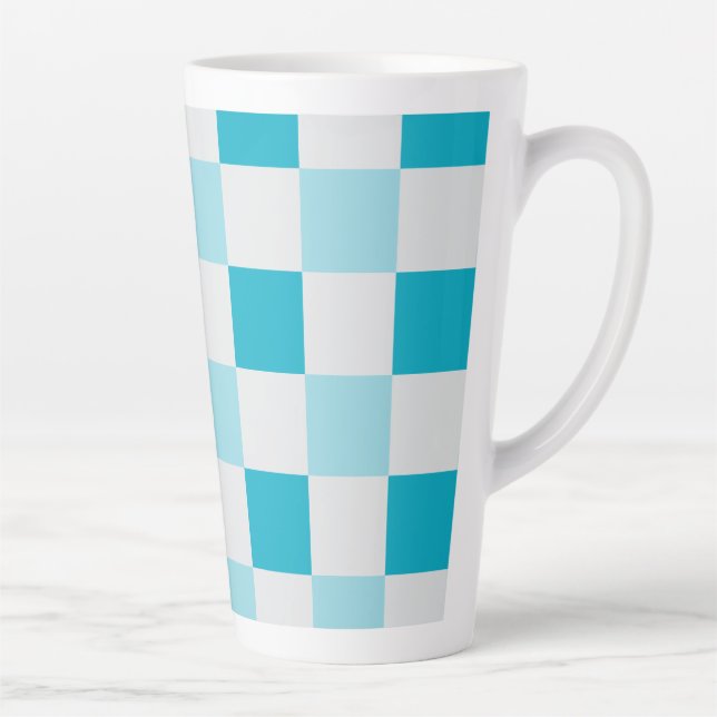 White And Blue Chequerboard Pattern Latte Mug (Right)