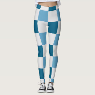 White And Blue Chequerboard Pattern  Leggings