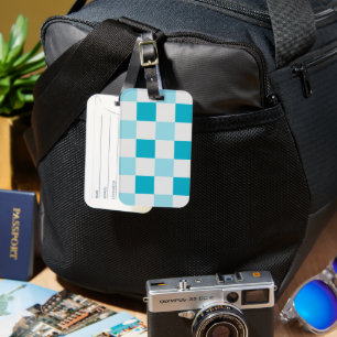 White And Blue Chequerboard Pattern  Luggage Tag