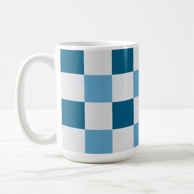 White And Blue Chequerboard Pattern  Square Sticke Coffee Mug (Left)