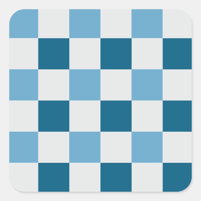 White And Blue Chequerboard Pattern  Square Sticke Square Sticker (Front)