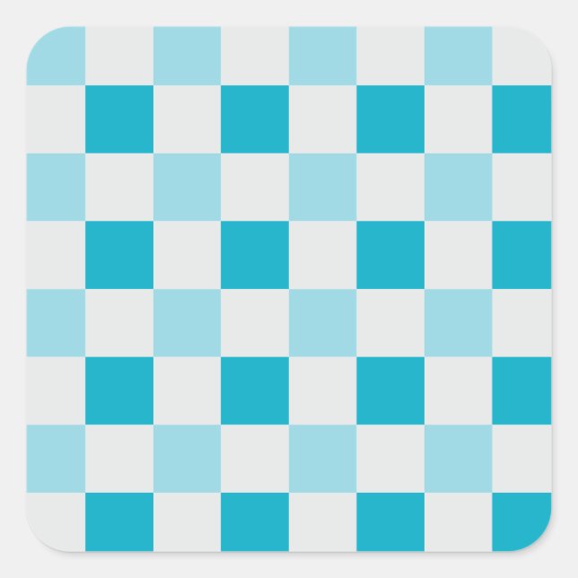 White And Blue Chequerboard Pattern Square Sticker (Front)