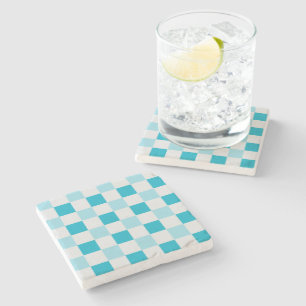 White And Blue Chequerboard Pattern Stone Coaster