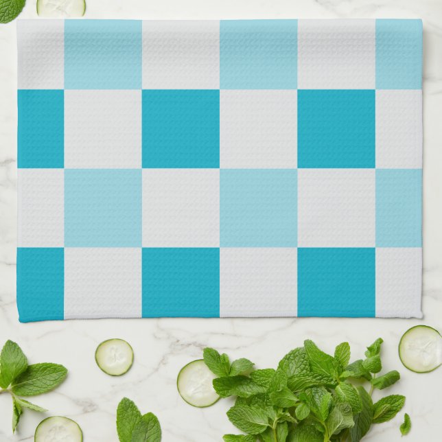 White And Blue Chequerboard Pattern Tea Towel (Folded)
