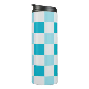 White And Blue Chequerboard Pattern Thermal Tumbler