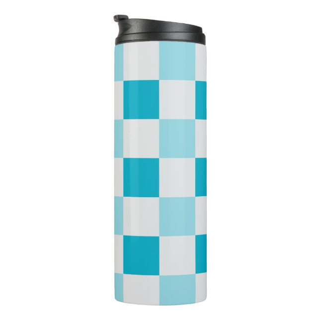 White And Blue Chequerboard Pattern Thermal Tumbler (Rotated Right)