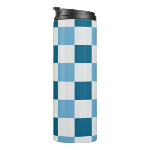 White And Blue Chequerboard Pattern Thermal Tumbler