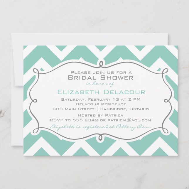 White and Blue Chevron Bridal Shower Invitation (Front)