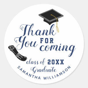 White and Blue Class of 2026 Graduate Thank You Classic Round Sticker