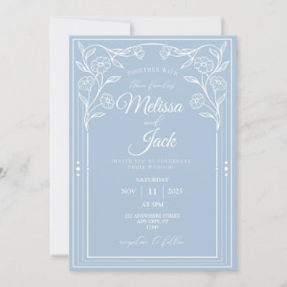 White and Blue Classy Wedding Invitation  