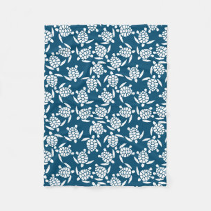 White and Blue Coastal Style Turtle Pattern Fleece Blanket