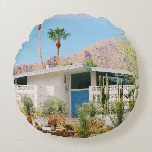 WHITE AND BLUE CONCRETE BUILDING NEAR GREEN TREES  ROUND CUSHION