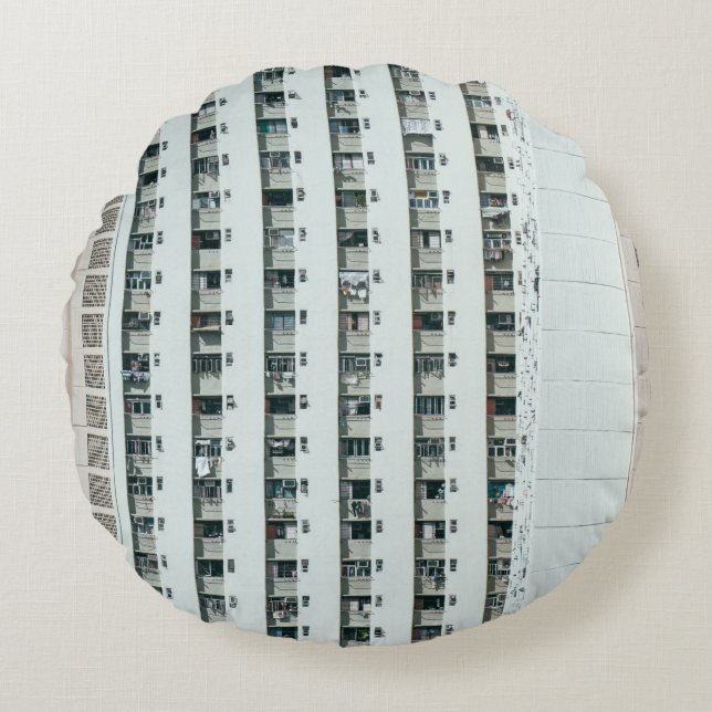 WHITE AND BLUE CONCRETE BUILDING ROUND CUSHION (Front)