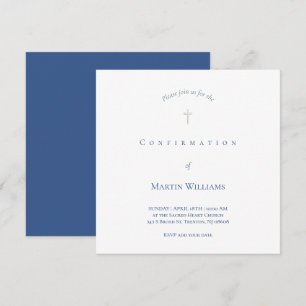 white and blue Confirmation Invitation