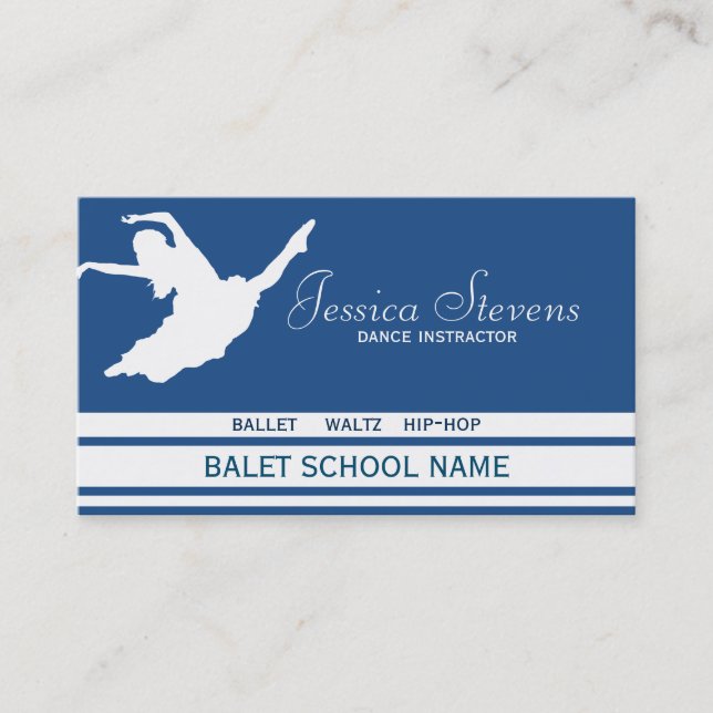 White And Blue Dance School Instructor Business Card (Front)