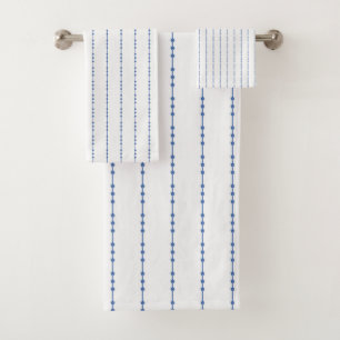 White and Blue Dot Pinstripe Bath Towel Set