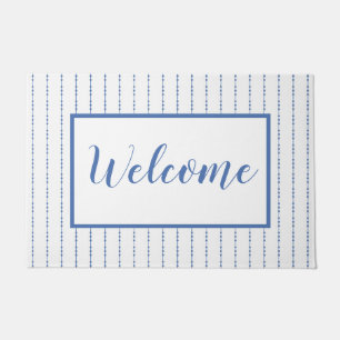 White and Blue Dot Pinstripe Doormat