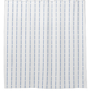 White and Blue Dot Pinstripe Shower Curtain