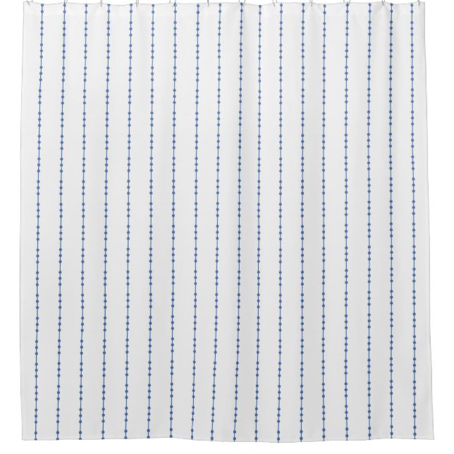 White and Blue Dot Pinstripe Shower Curtain (Front)