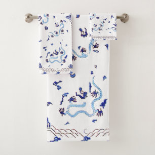 White and Blue Dragon  Bath Towel Set