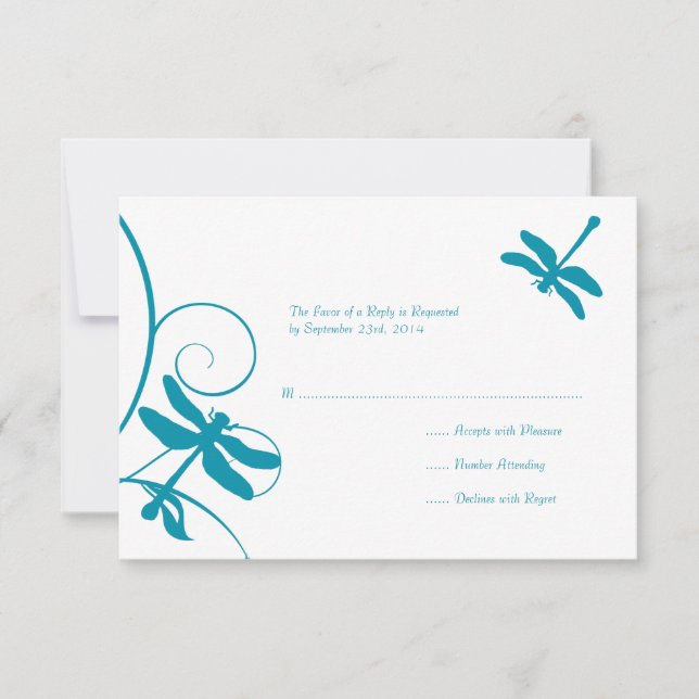 White and Blue Dragonfly Wedding RSVP (Front)