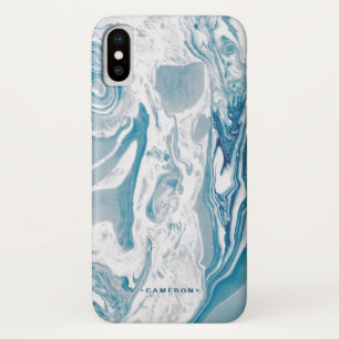 White and Blue Faux Marble Modern Personalised iPhone X Case