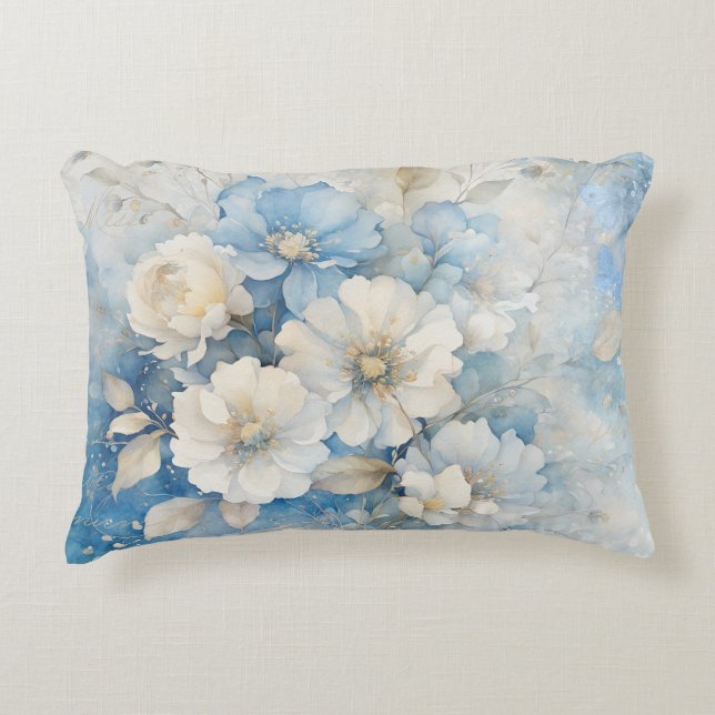 White and Blue Fflowers  Decorative Cushion (Front)