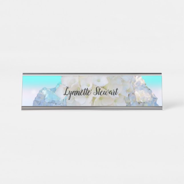White and Blue Floral  Desk Name Plate (Front)