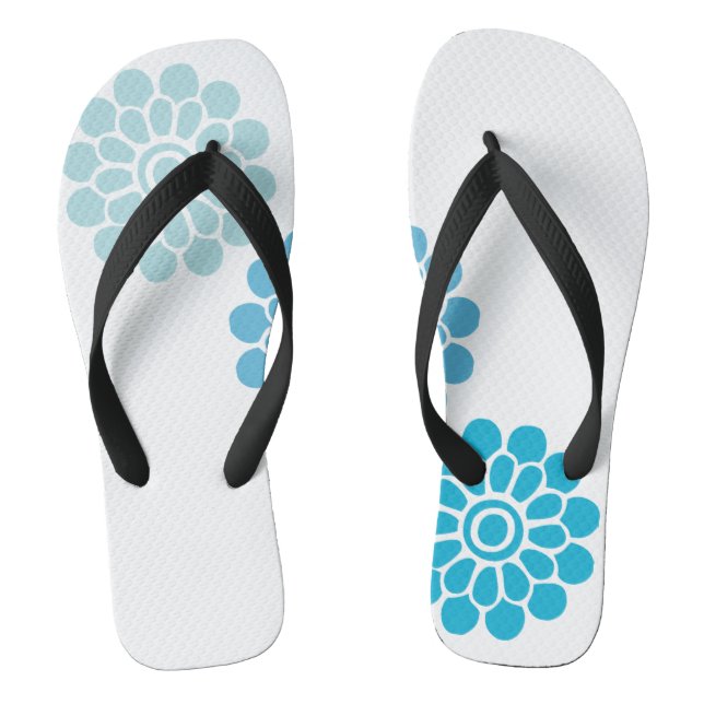 White and Blue Floral Flip Flops (Footbed)
